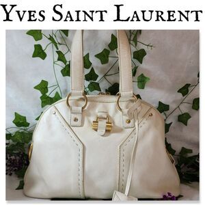 Authentic YVES SAINT LAURENT MUSE SHOULDER BAG LEATHER WHITE